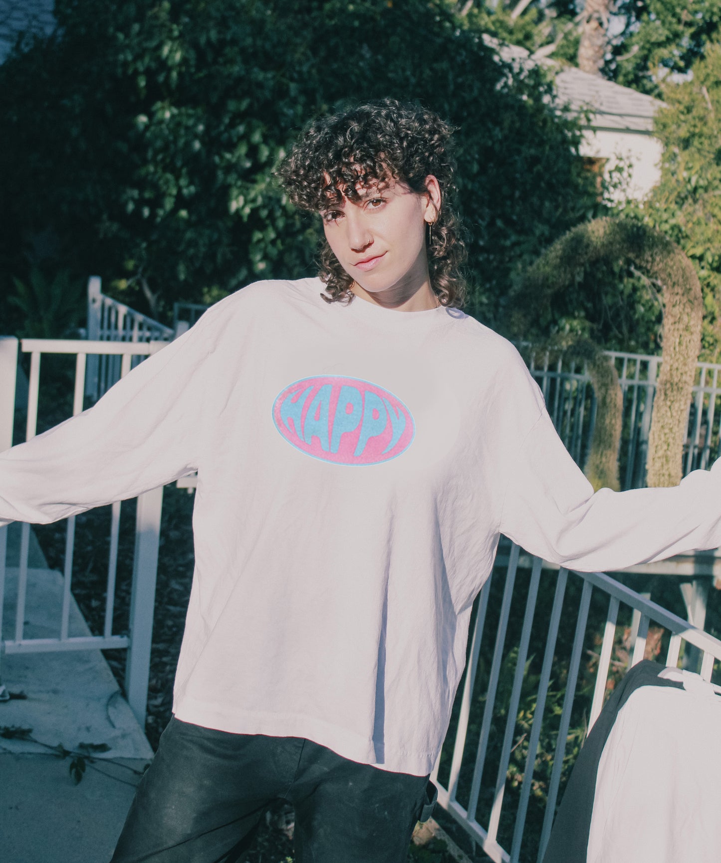 Pink & Blue Happy Long Sleeve Tee