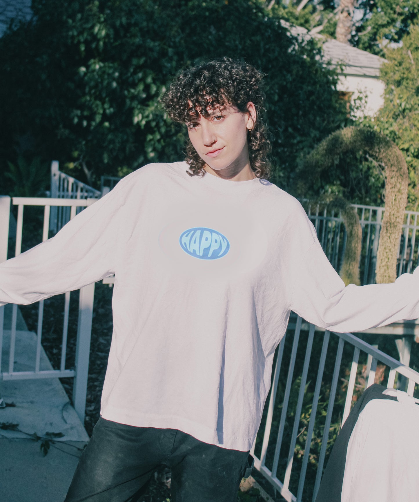Blue Happy Long Sleeve Tee