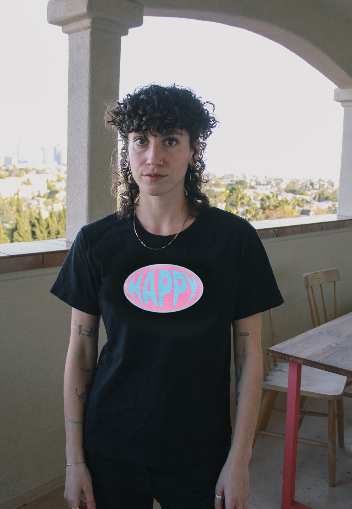 Pink & Blue Happy Tailored Tee