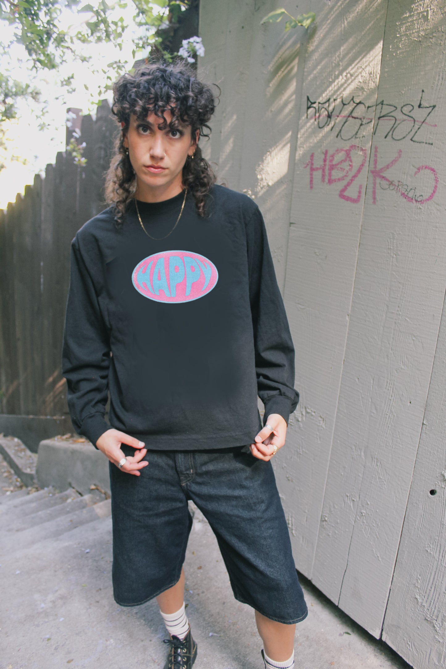 Pink & Blue Happy Long Sleeve Tee