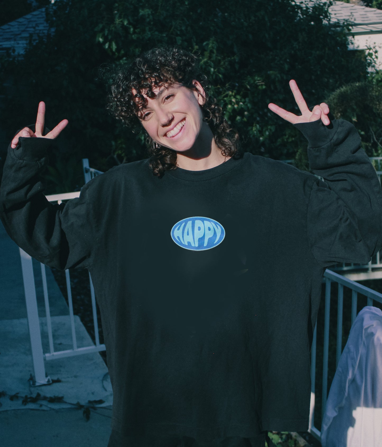 Blue Happy Long Sleeve Tee
